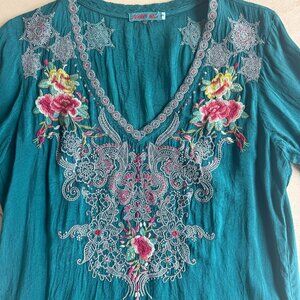 Johnny Was embroidered tunic, embroidered blouse